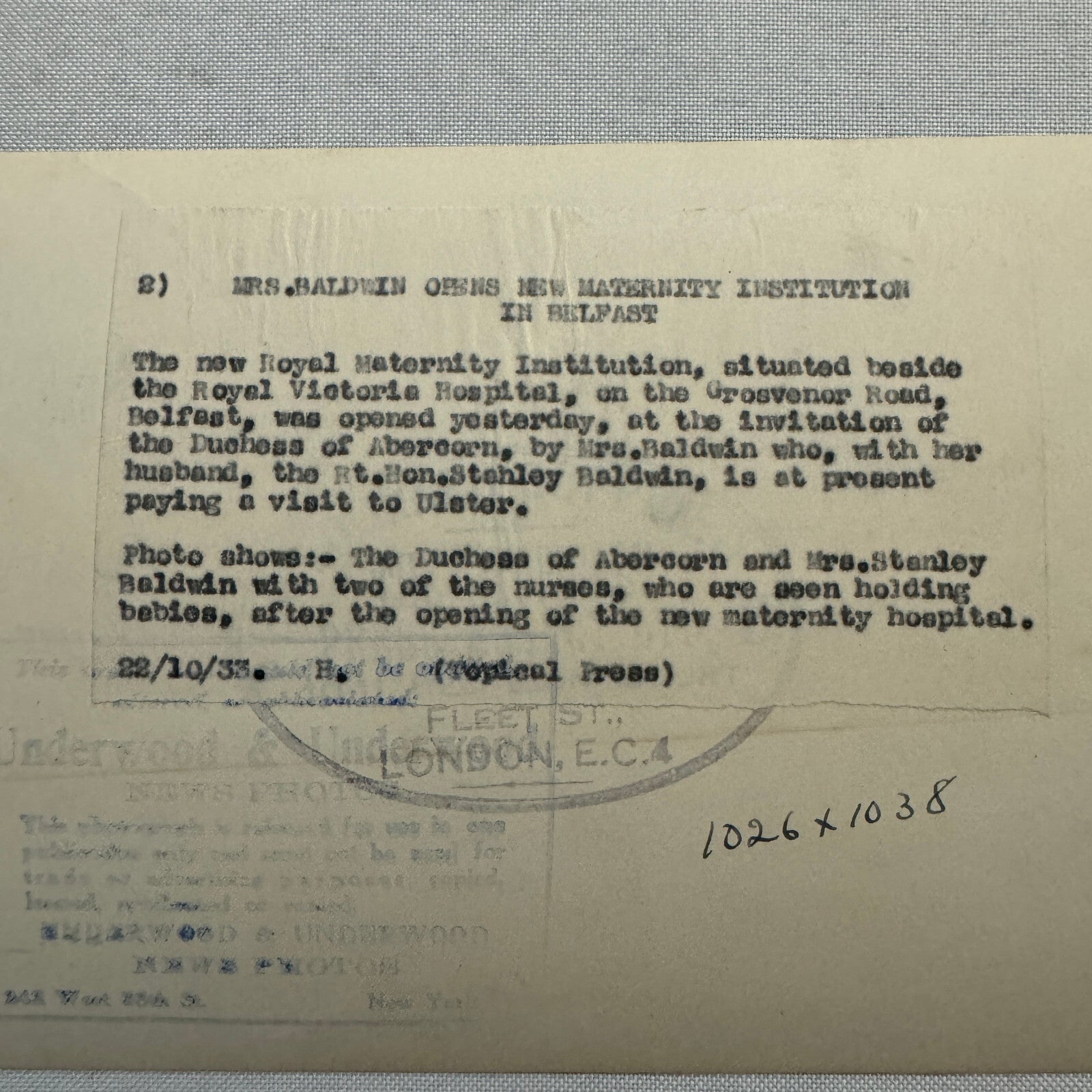 1933 Belfast Maternity Hospital Nurses Baby Press Photo Photograph UK