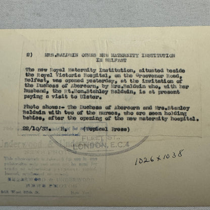 1933 Belfast Maternity Hospital Nurses Baby Press Photo Photograph UK