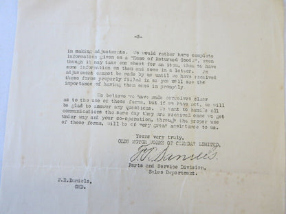 1919 Olds Motor Works of Canada Oldsmobile Factory Dealer Bulletin Letter 3 Page