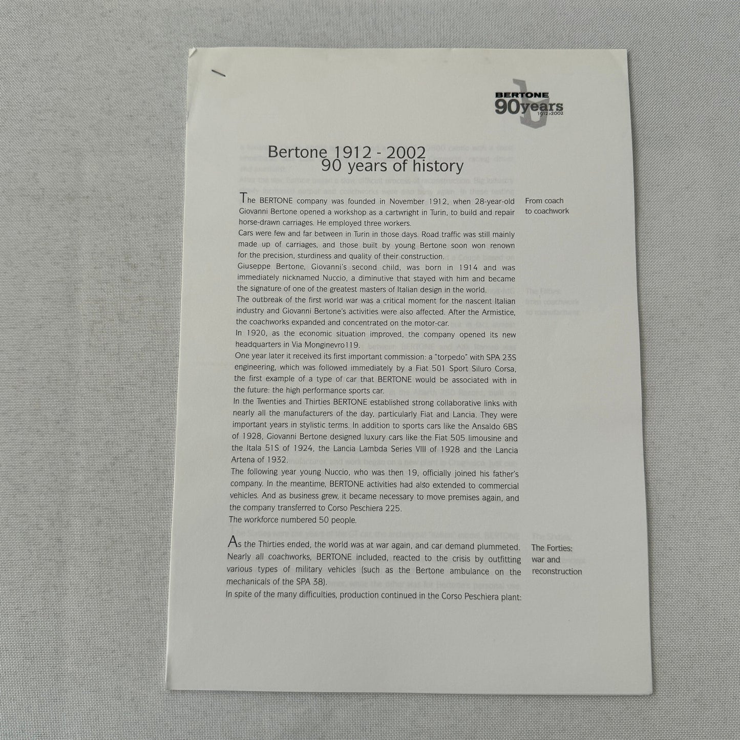 2002 Bertone Car History Press Kit in Embossed Folder Alfa Romeo Lamborghini +