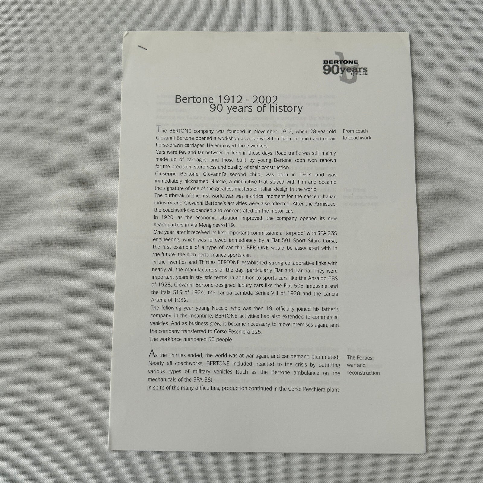 2002 Bertone Car History Press Kit in Embossed Folder Alfa Romeo Lamborghini +