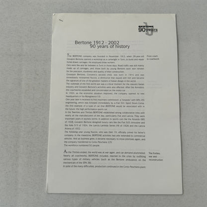 2002 Bertone Car History Press Kit in Embossed Folder Alfa Romeo Lamborghini +