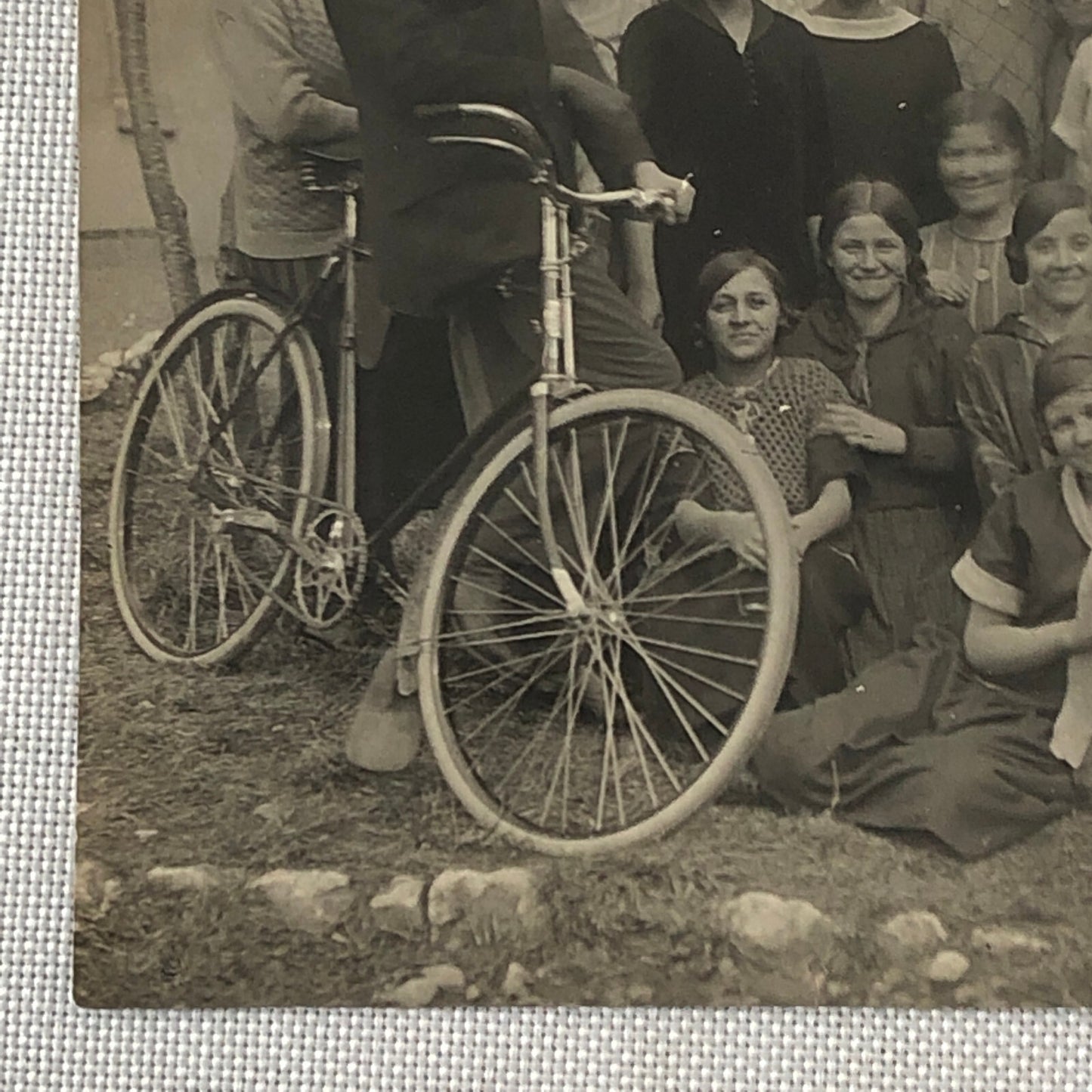 Antique Vintage Photo Photograph Man with Bicycle Women Girls Dog + 