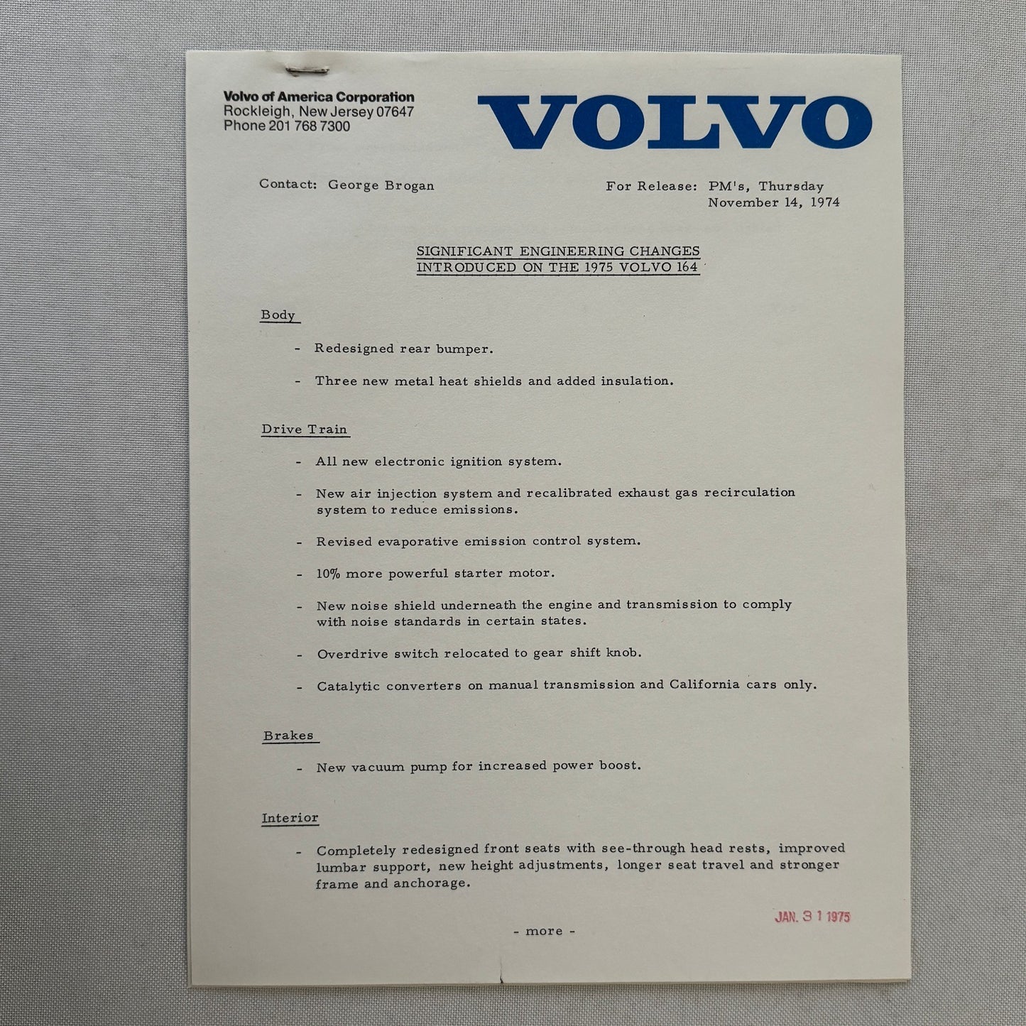 1975 Volvo Press Kit Brochure w/ Photos 164 240 Series Sedan Station Wagon 