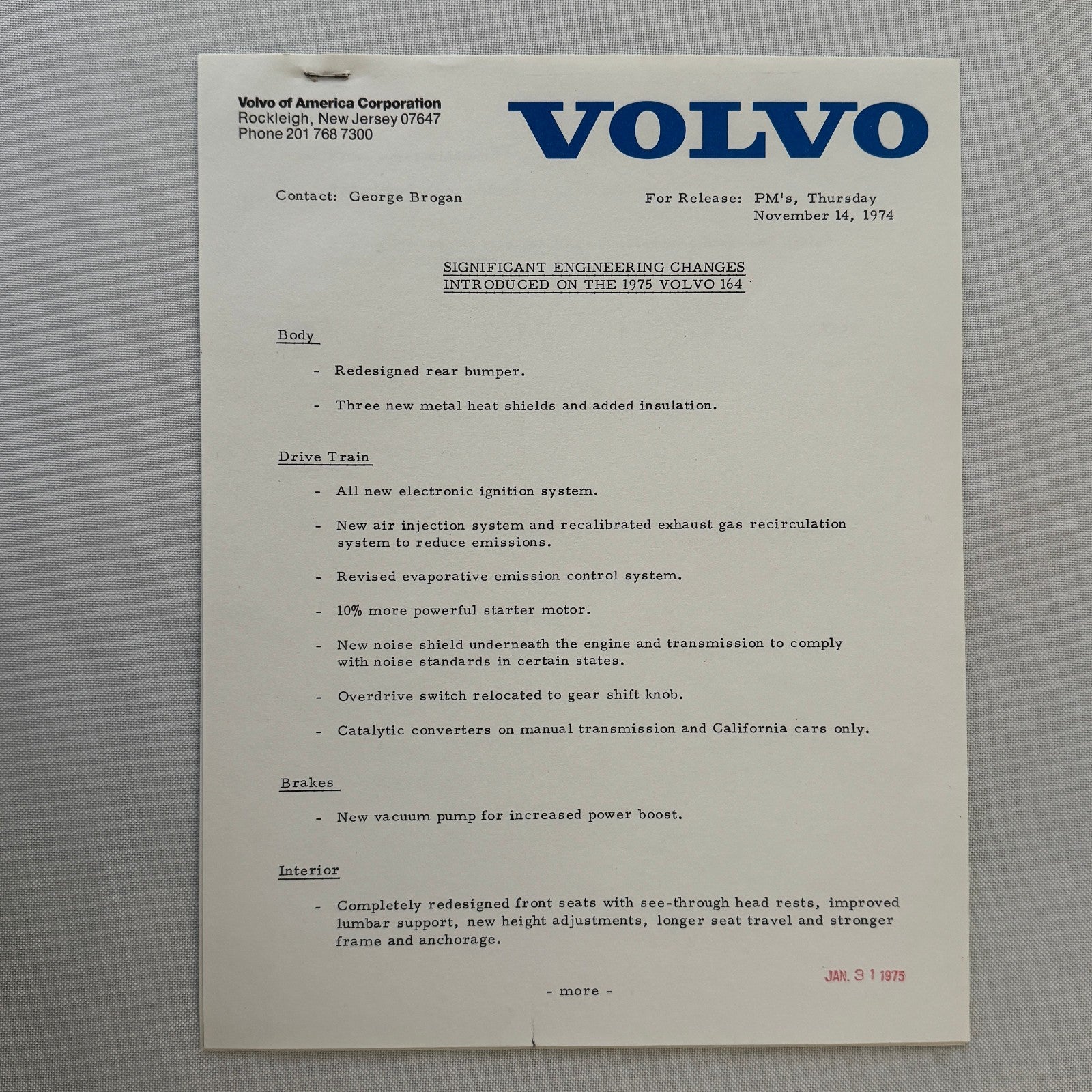 1975 Volvo Press Kit Brochure w/ Photos 164 240 Series Sedan Station Wagon 