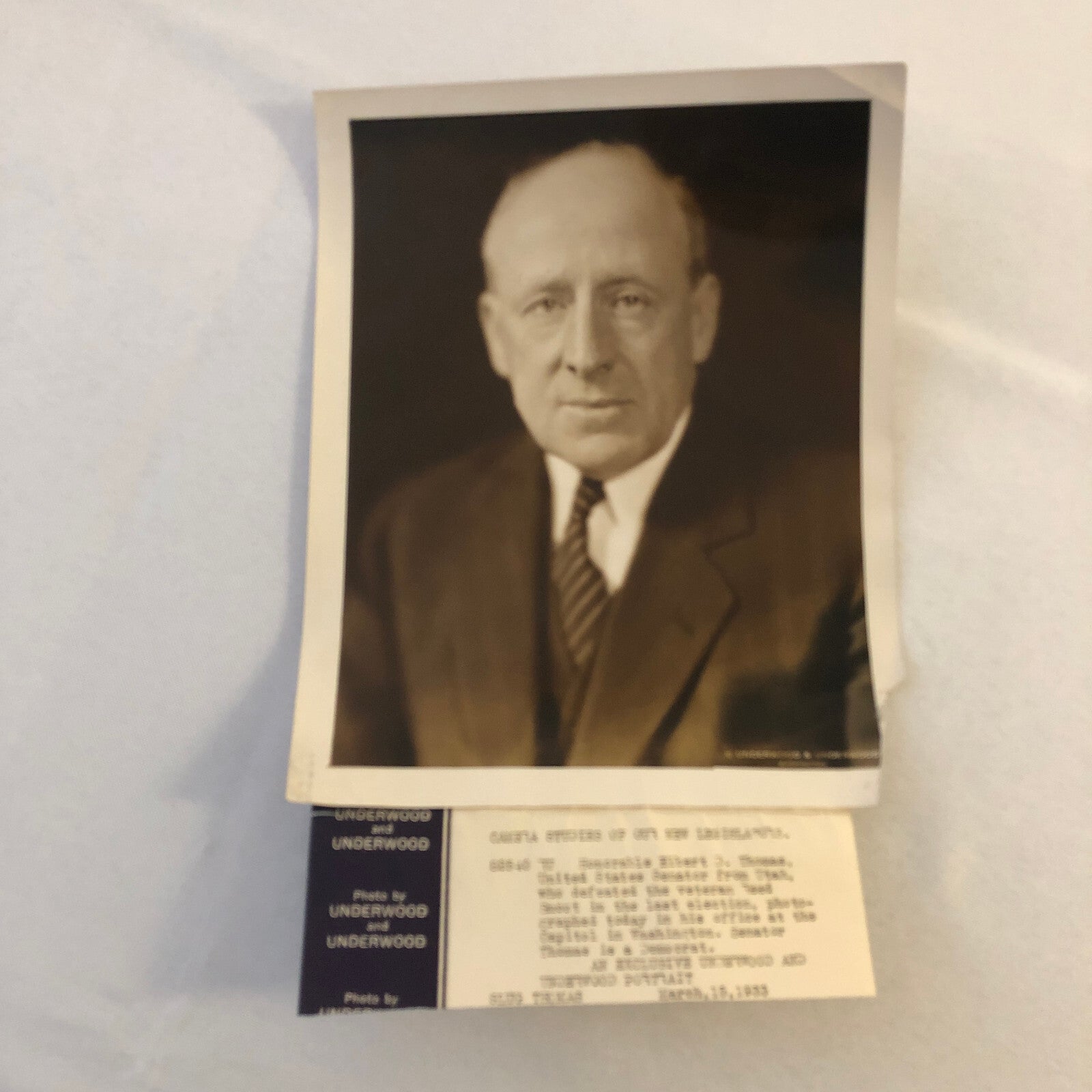 Press Photo Photograph Senator Elbert D Thomas Utah 1933 Underwood & Underwood