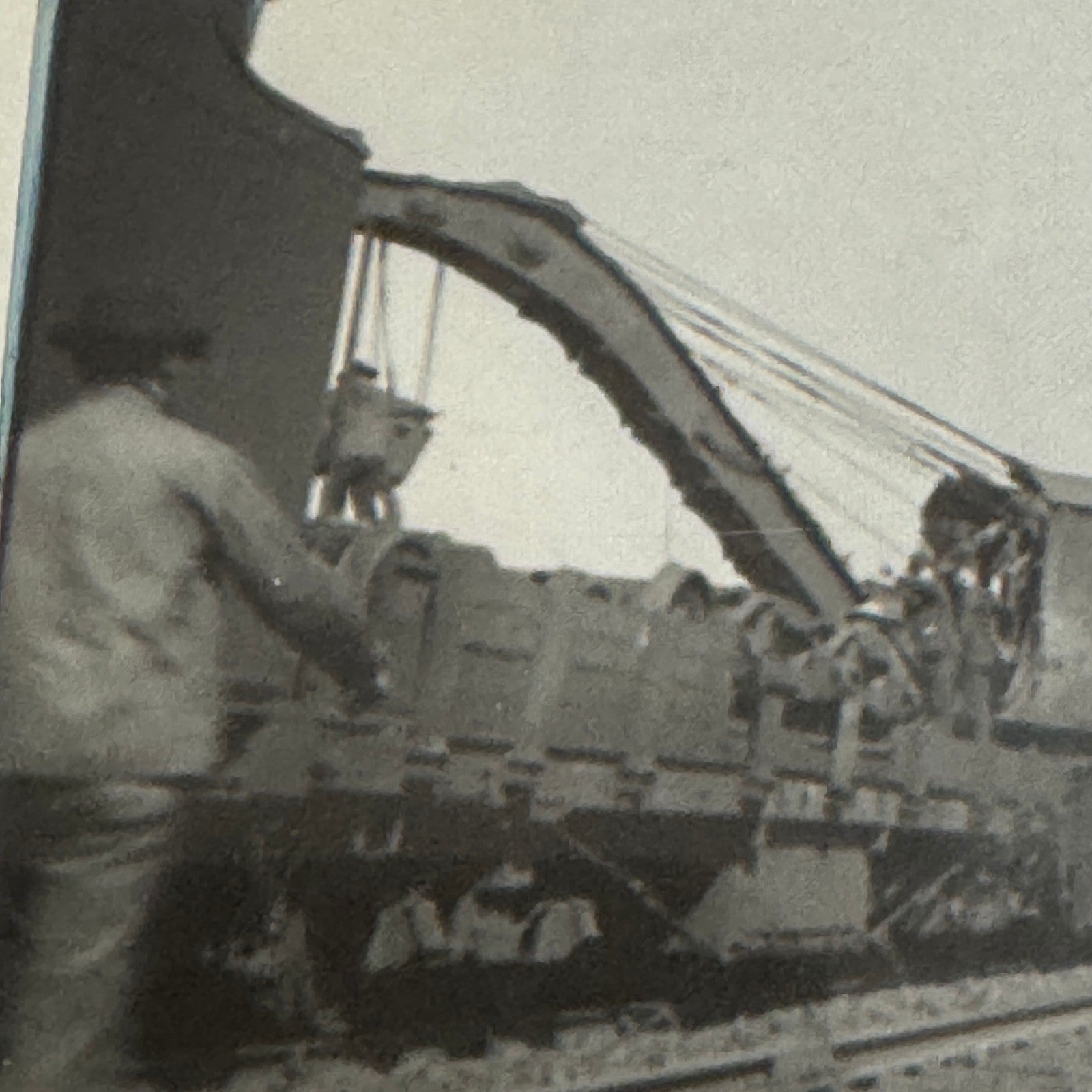 Antique Glass Plate Lantern Slide Photo Train with Crane