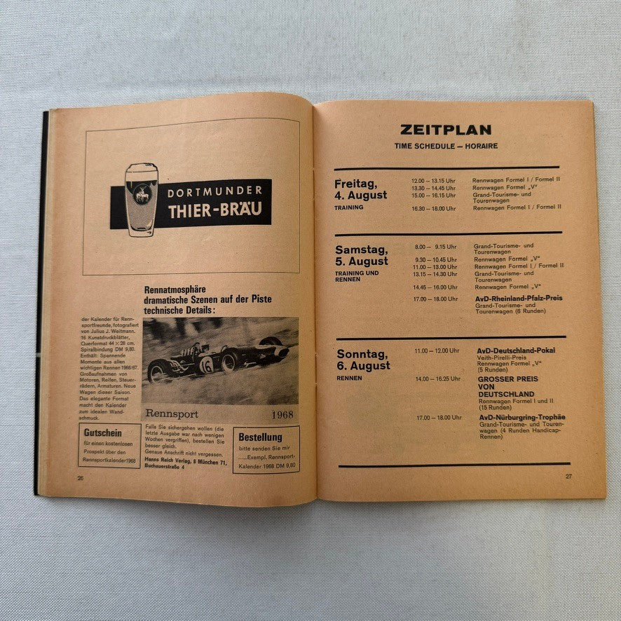 1967 AVD German Grand Prix Racing Program Motorsport Race Jim Clark Dan Gurney +