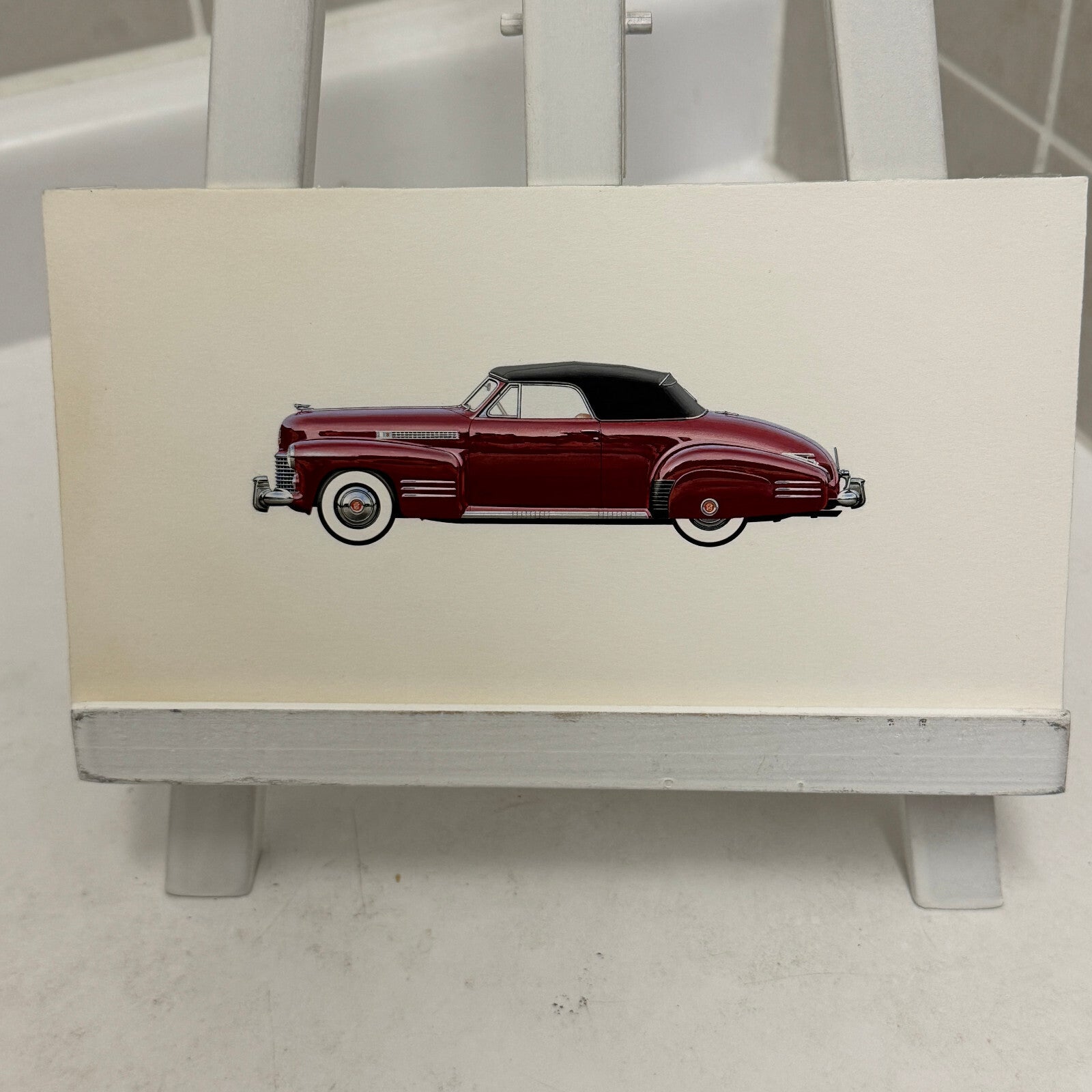 1941 Cadillac Convertible Coupe Car Illustration Art Drawing Vintage Miniature