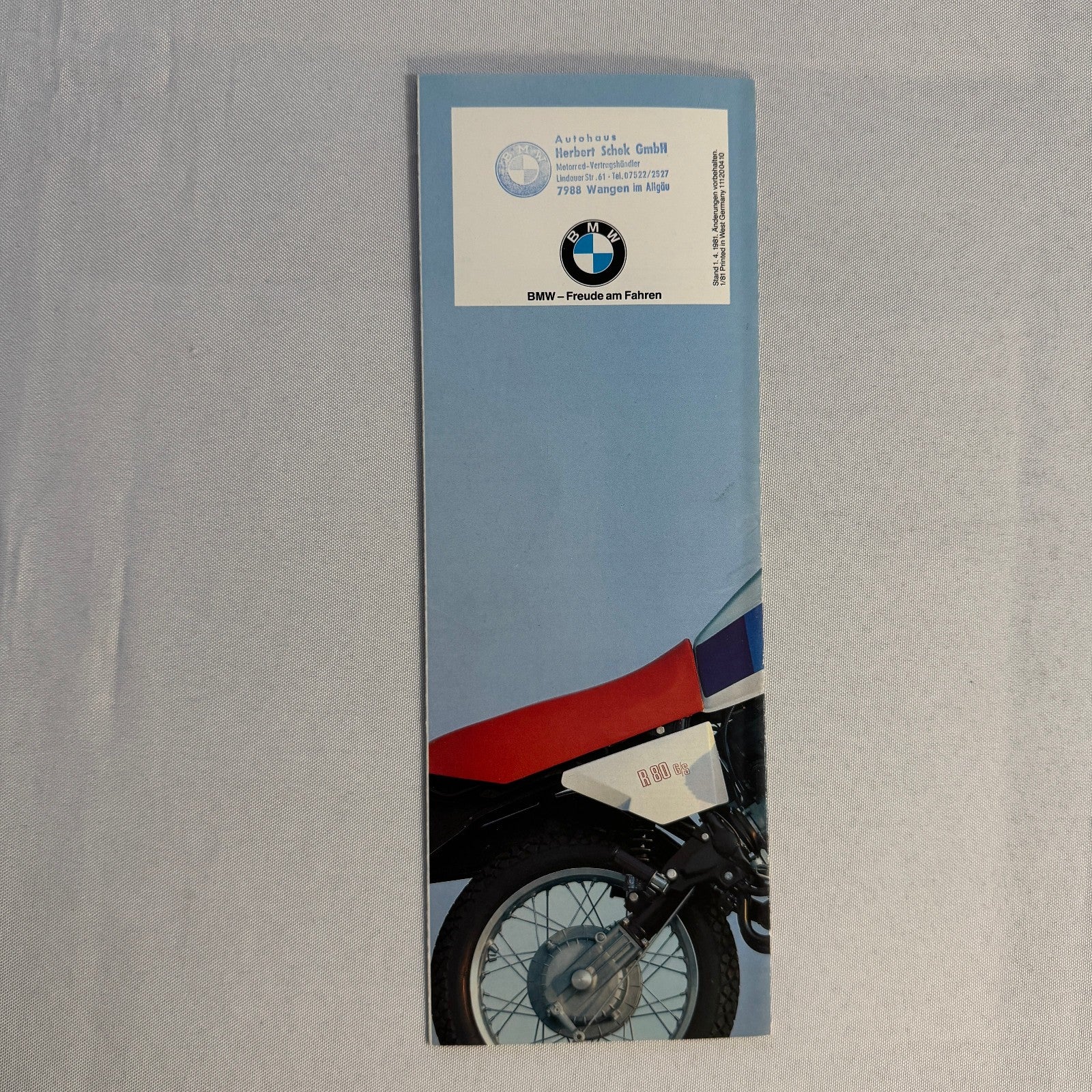 1981 BMW Motorcycle Price and Options Brochure Catalog R100RS R100 R80 GERMAN