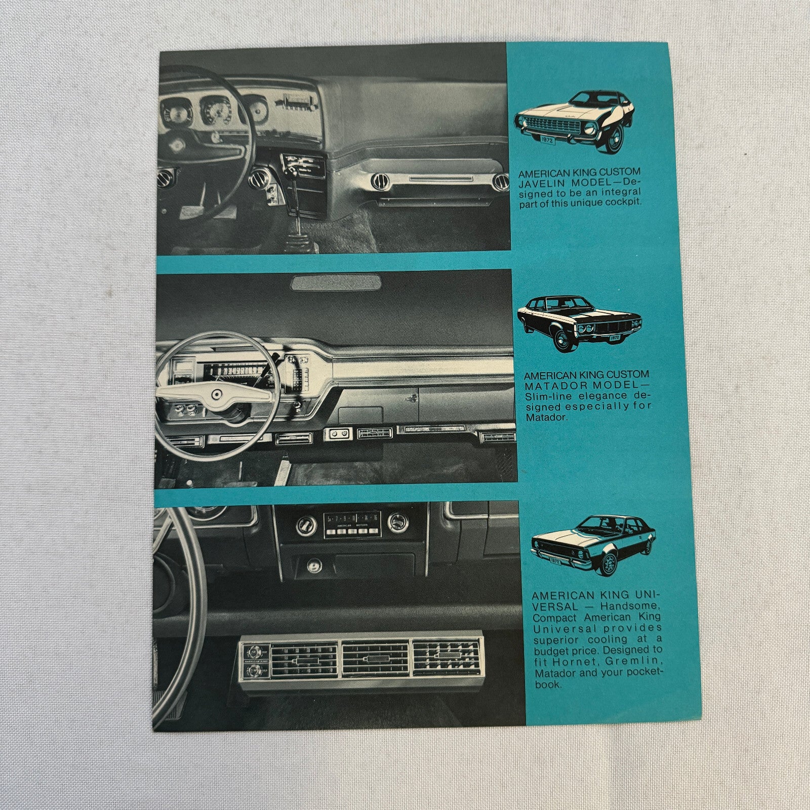 AMC American King Custom Air Conditioner Brochure Gremlin Matador Javelin