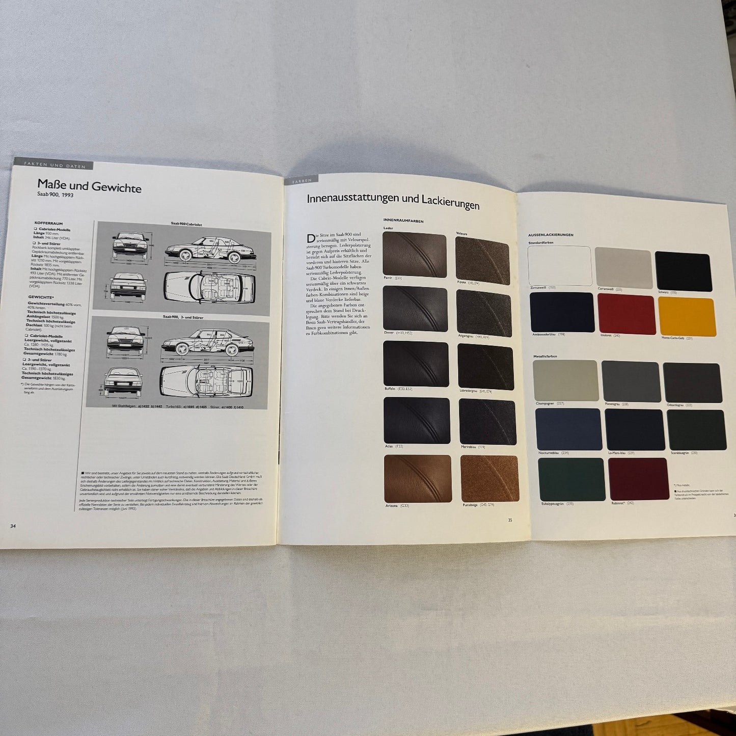 1993 Saab 900 Car Sales Brochure Catalog Saab 900 Cabriolet Turbo 16S GERMAN