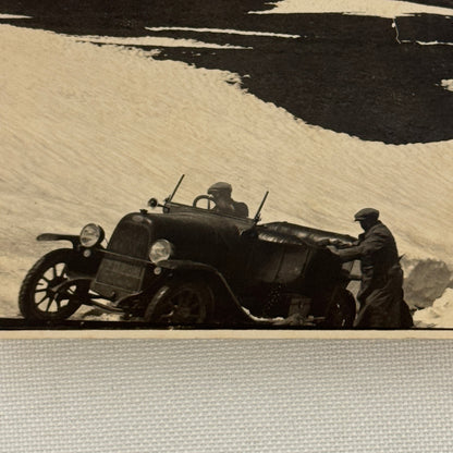 Vintage Photo Photograph Print Early Car Automobile Snow Mountain People