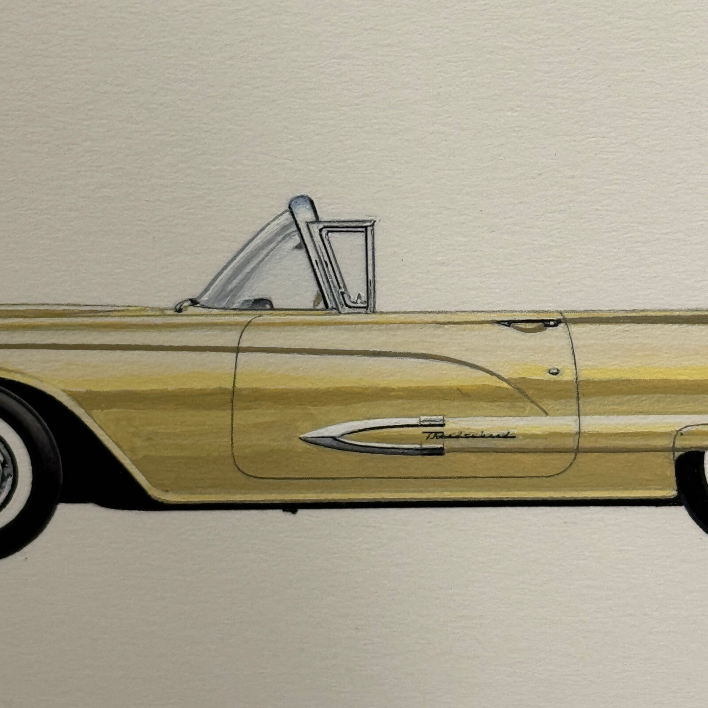 1959 Ford Thunderbird Convertible Car Illustration Art Drawing Vintage Miniature