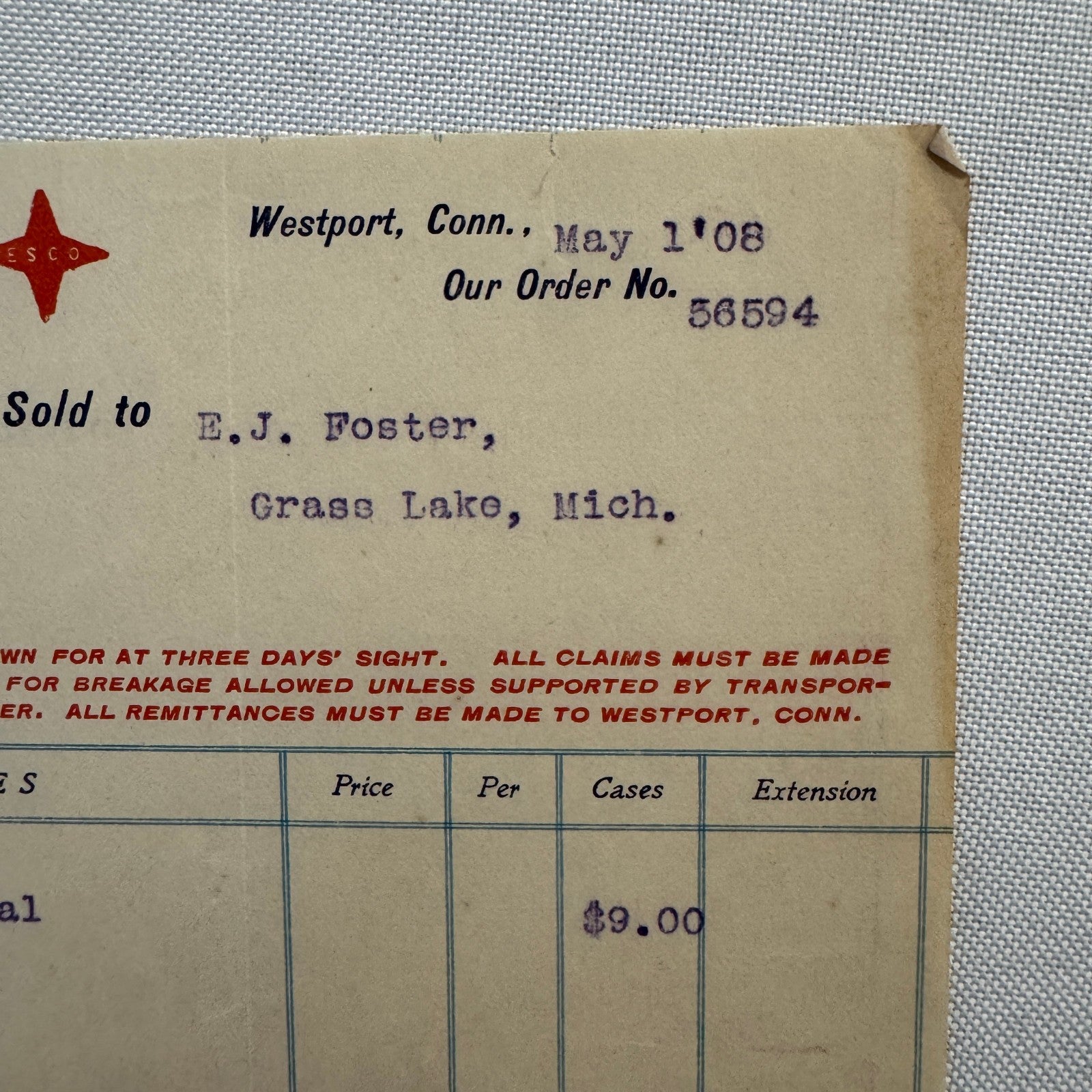 The Embalmers Supply Company Westport Connecticut Letterhead Document 1908