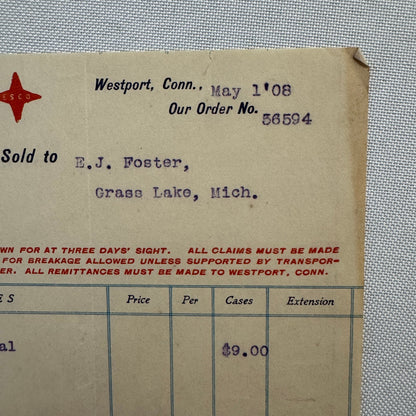 The Embalmers Supply Company Westport Connecticut Letterhead Document 1908