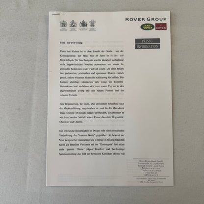 1995 1996 Rover Land Rover Press Kit Mini Cooper MG MGF Range Rover GERMAN