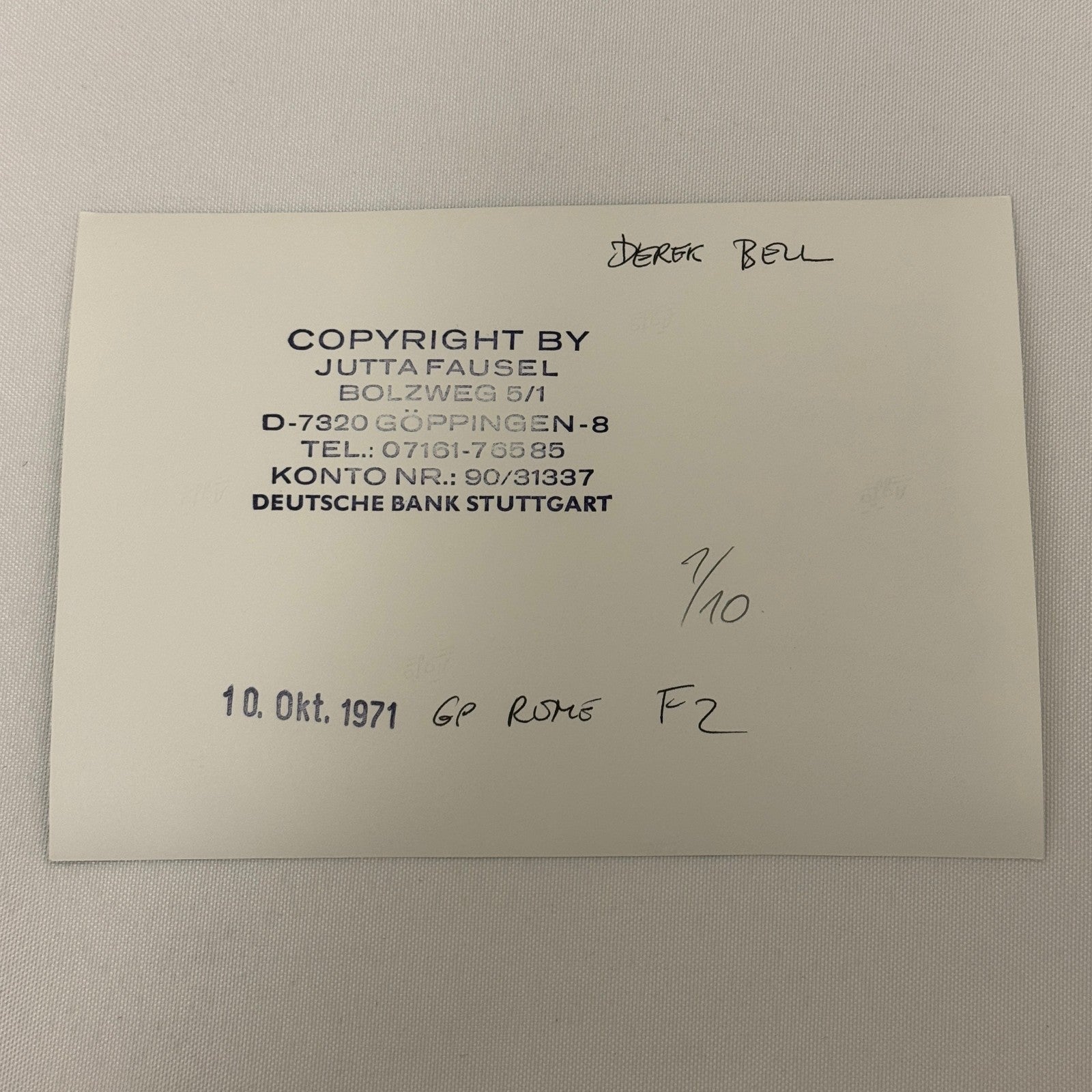 Vintage Racing Photo 1971 Rome Italy F2 Race Derek Bell Driver Motorsport