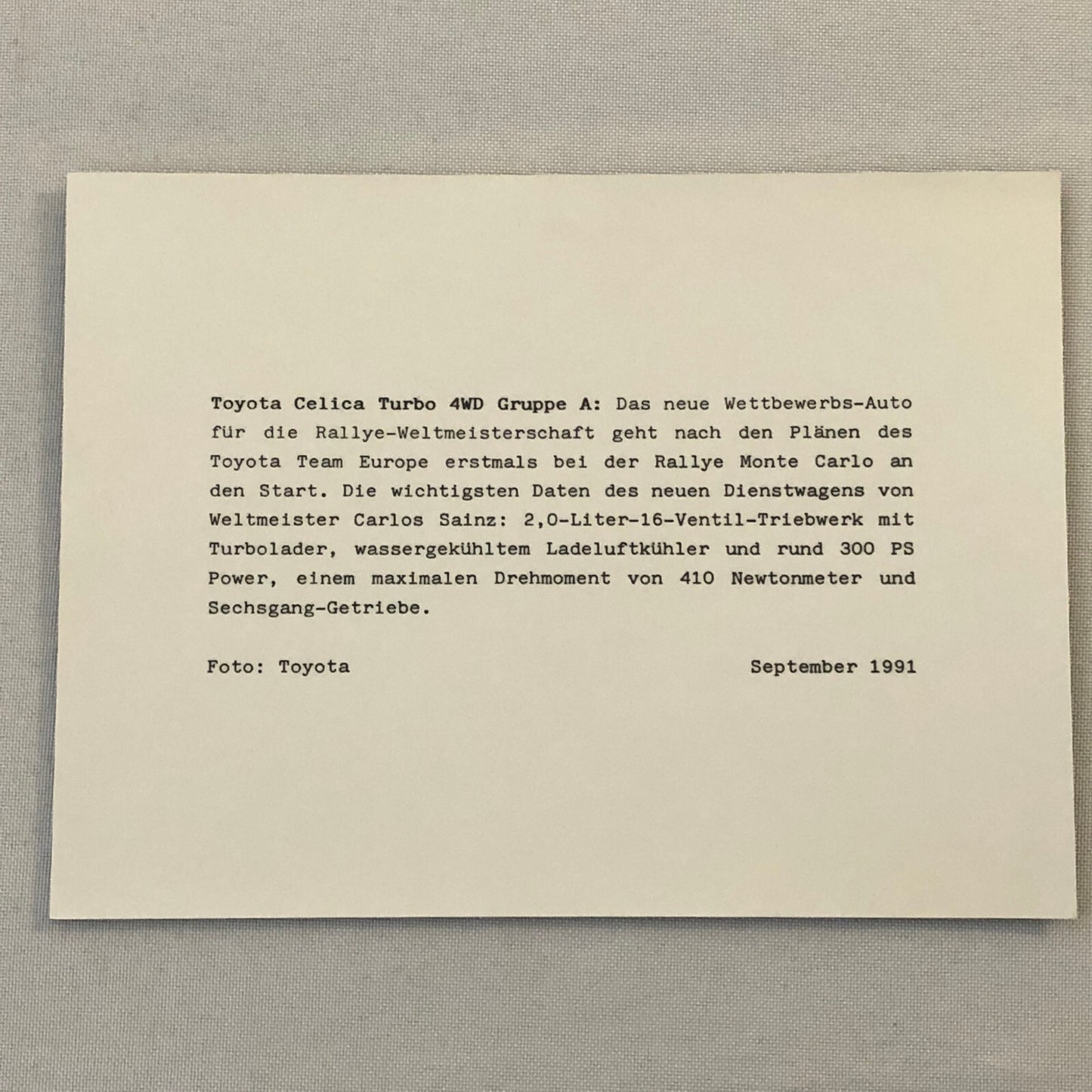 1991 Vintage Toyota Celica Group A Racing Car Factory Press Photo Photograph