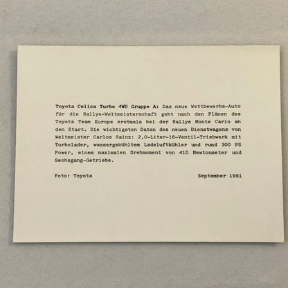 1991 Vintage Toyota Celica Group A Racing Car Factory Press Photo Photograph