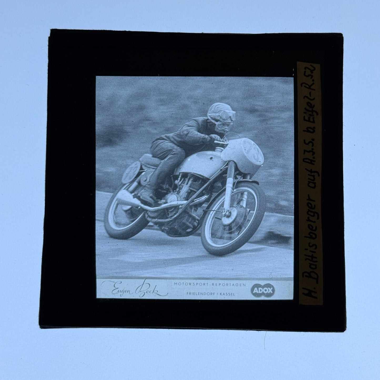 Antique Glass Plate Lantern Slide Motorcycle Racing Hans Baltisberger German Bik