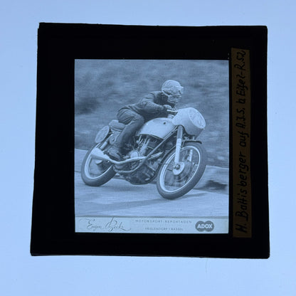 Antique Glass Plate Lantern Slide Motorcycle Racing Hans Baltisberger German Bik
