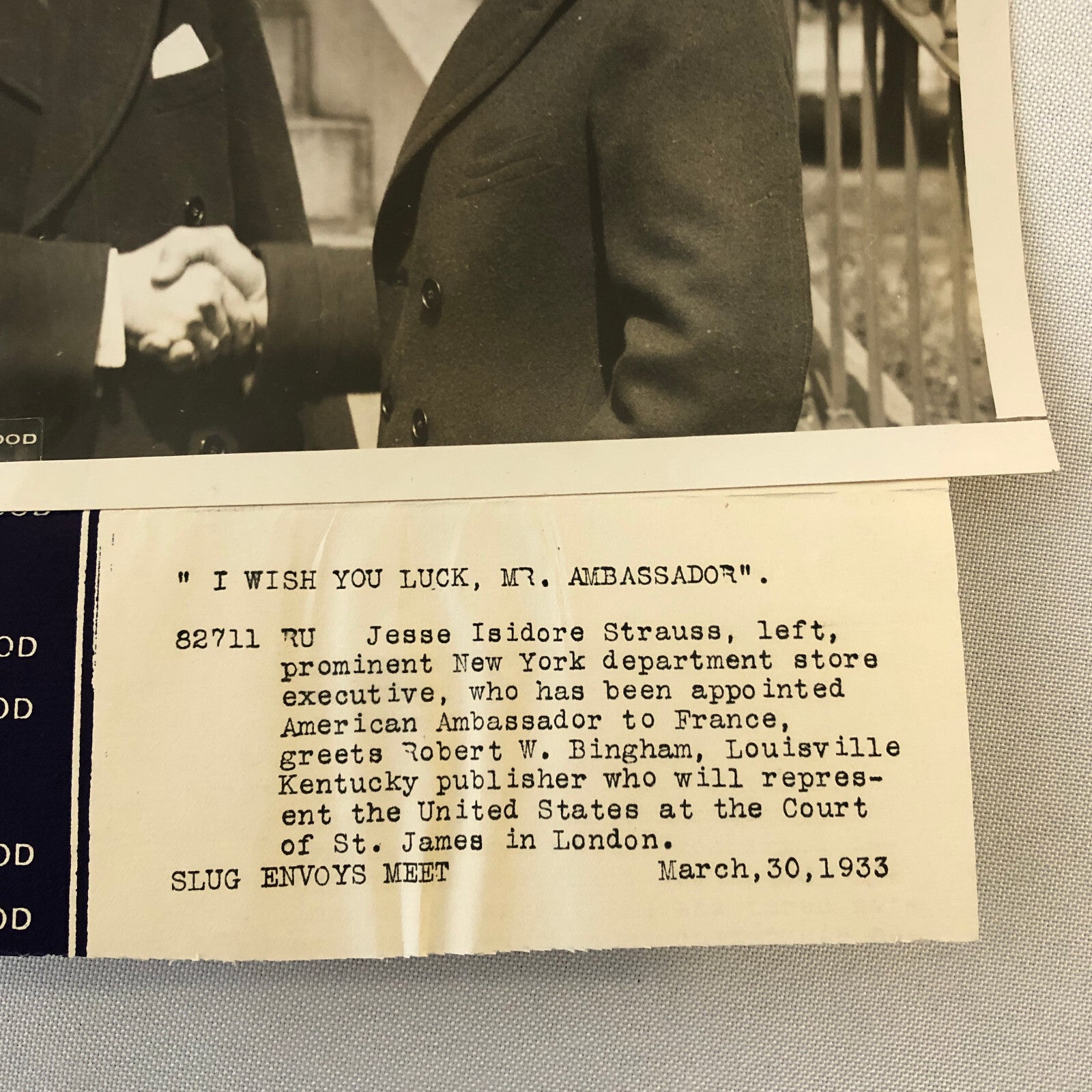 Press Photo Photograph Ambassador to France with Robert W Bingham Publisher 1933