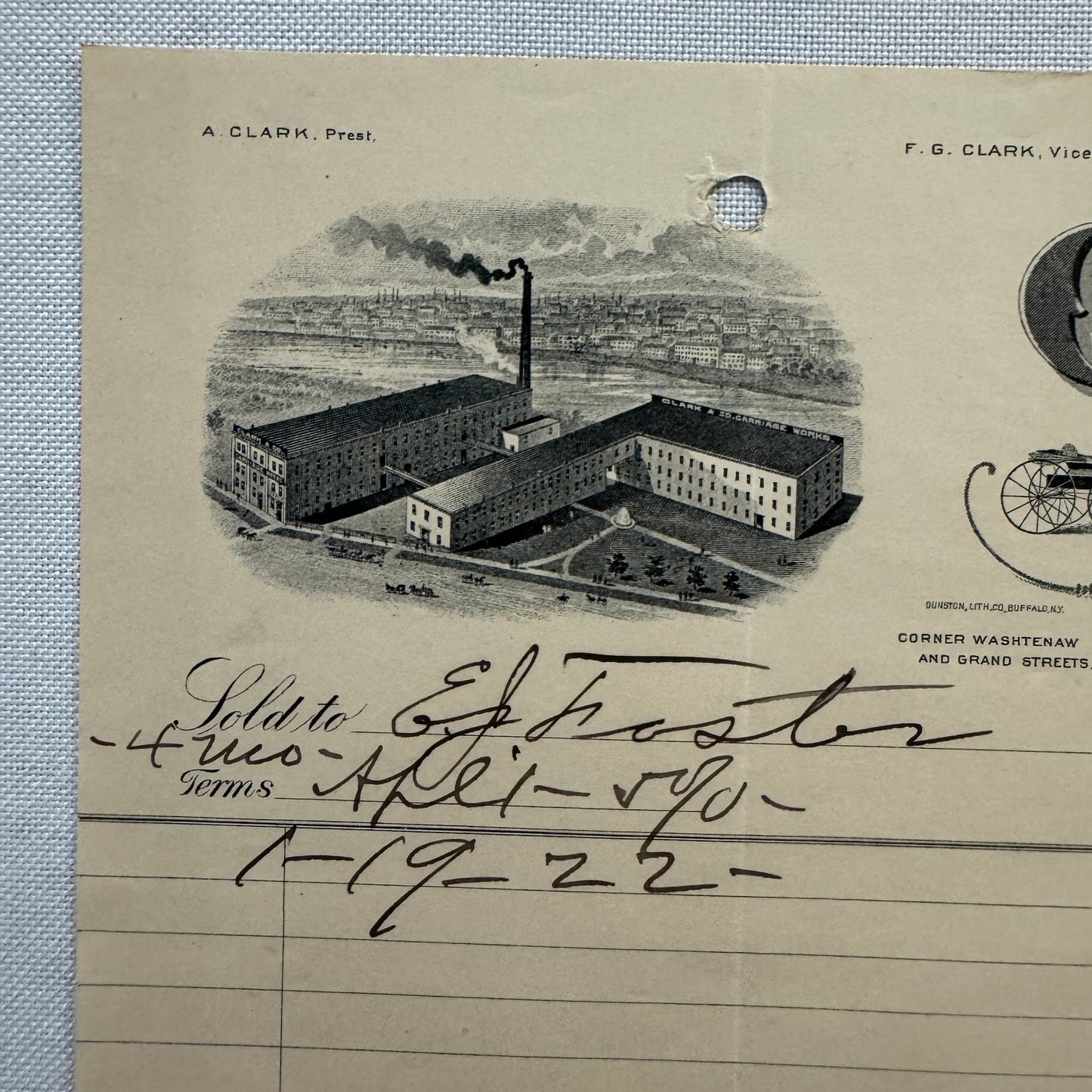 Clark and Company Carriage Manufacturer Letterhead Document Lansing MI 1908
