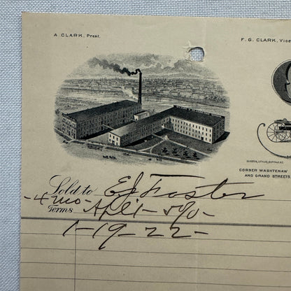 Clark and Company Carriage Manufacturer Letterhead Document Lansing MI 1908