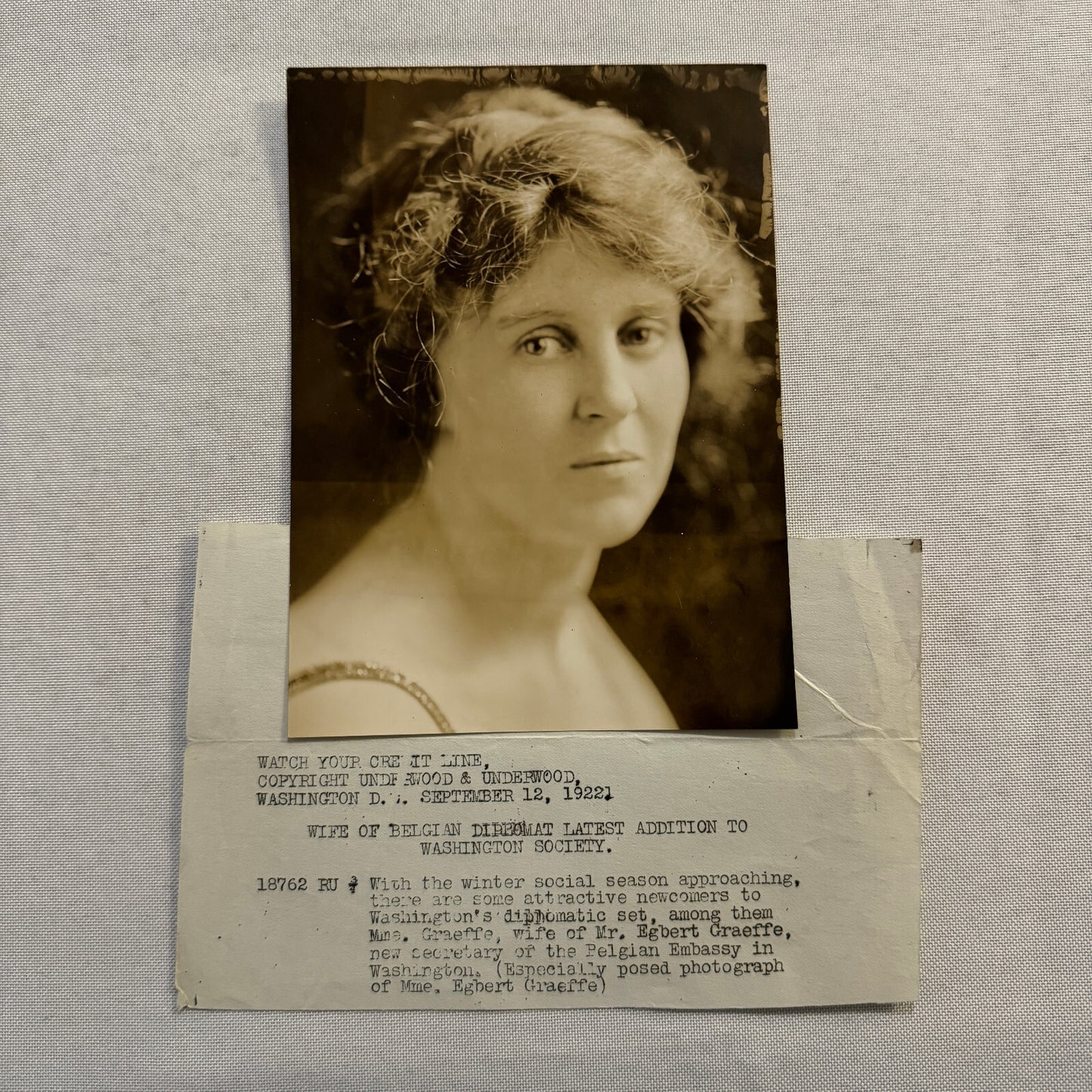 1922 Press Photo Photograph Wife of Belgian Diplomat Egbert Graeffe Belgium