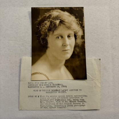 1922 Press Photo Photograph Wife of Belgian Diplomat Egbert Graeffe Belgium