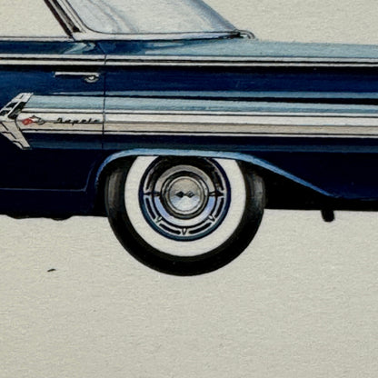 1960 Chevrolet Impala Sport Sedan Car Illustration Art Drawing Vintage Miniature
