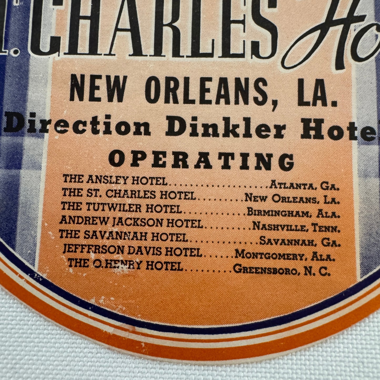 Vintage Travel Luggage Label The St Charles Hotel New Orleans Louisiana LA