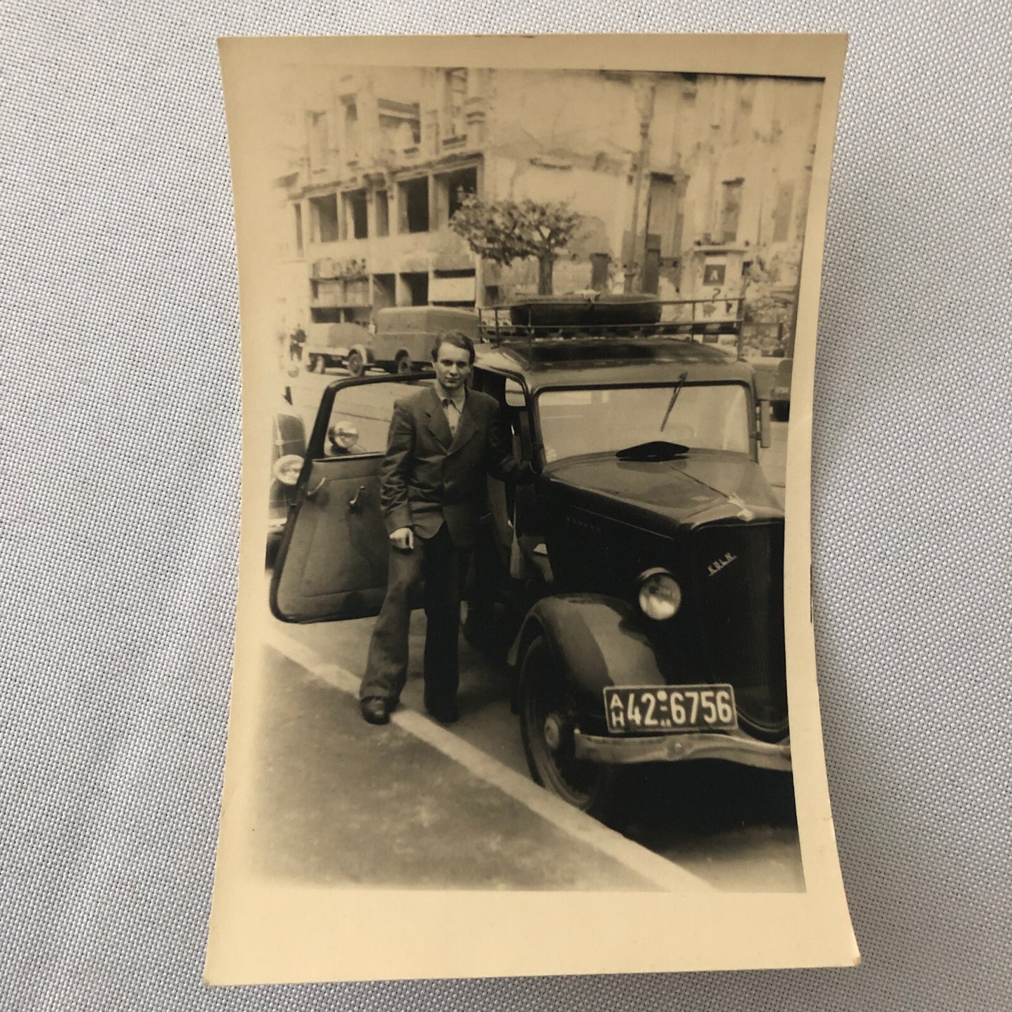 Vintage Photo Photograph Snapshot Man with Car Automobile Germany + AL22SM2