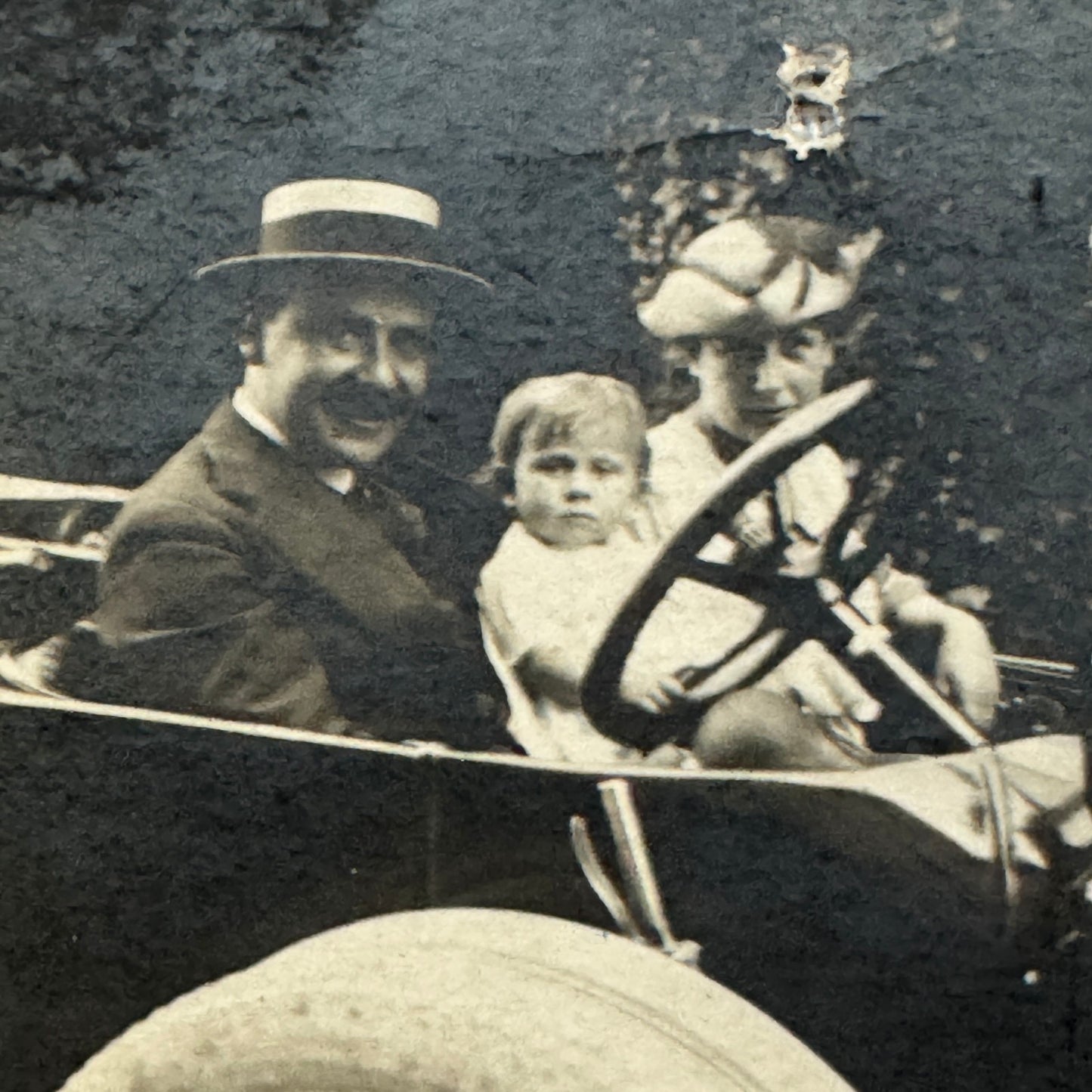 Vintage Photograph Photo Print Man and Baby in Early Automobile Car