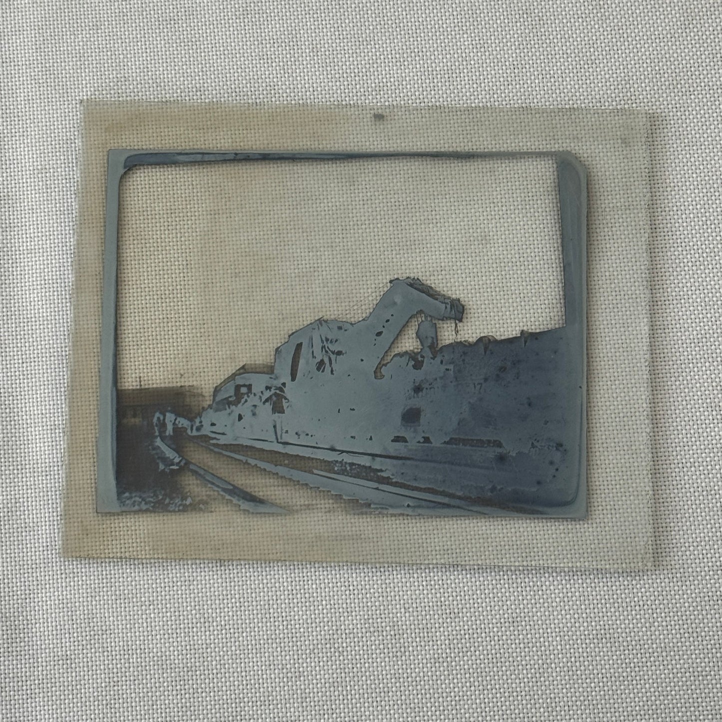 Antique Glass Plate Lantern Slide Photo Train with Crane