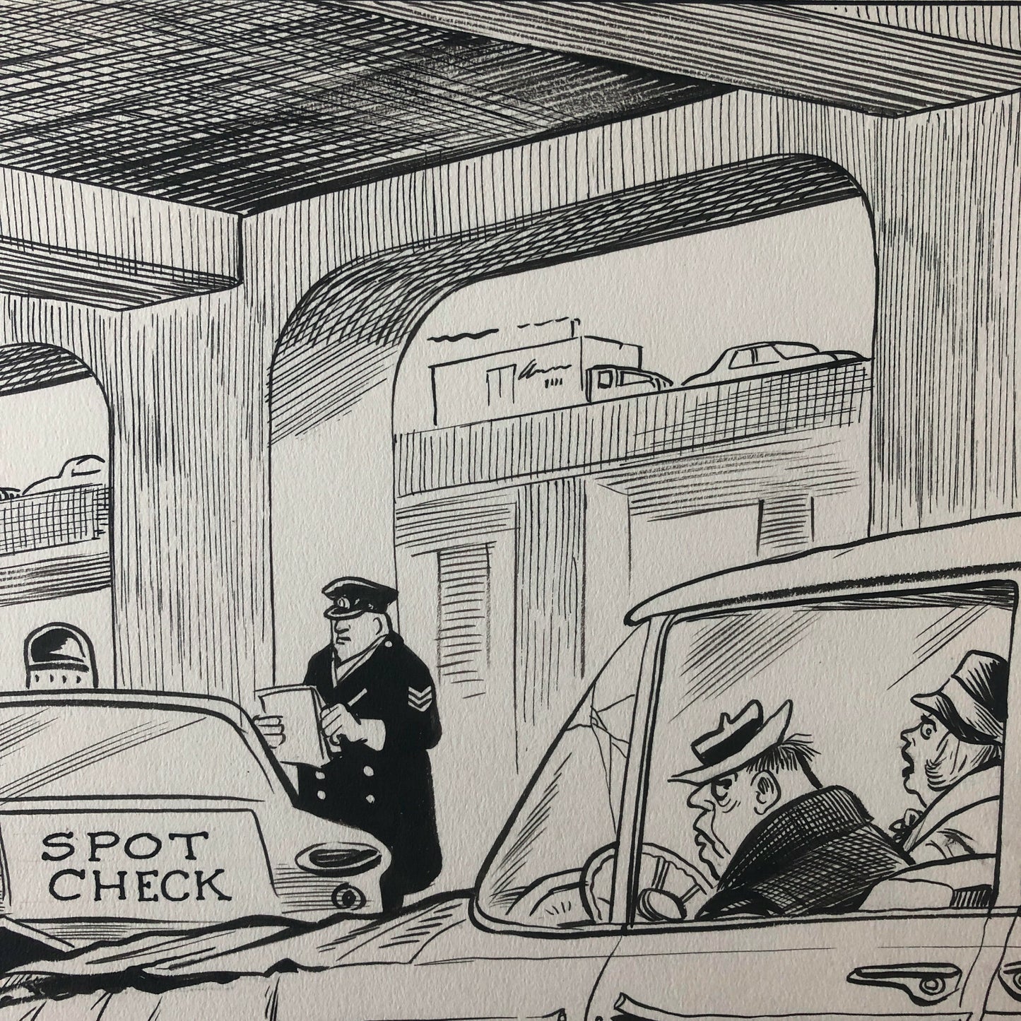 Vintage 1960s Newspaper Comic Illustration Art Police Drunk Driver Toronto 