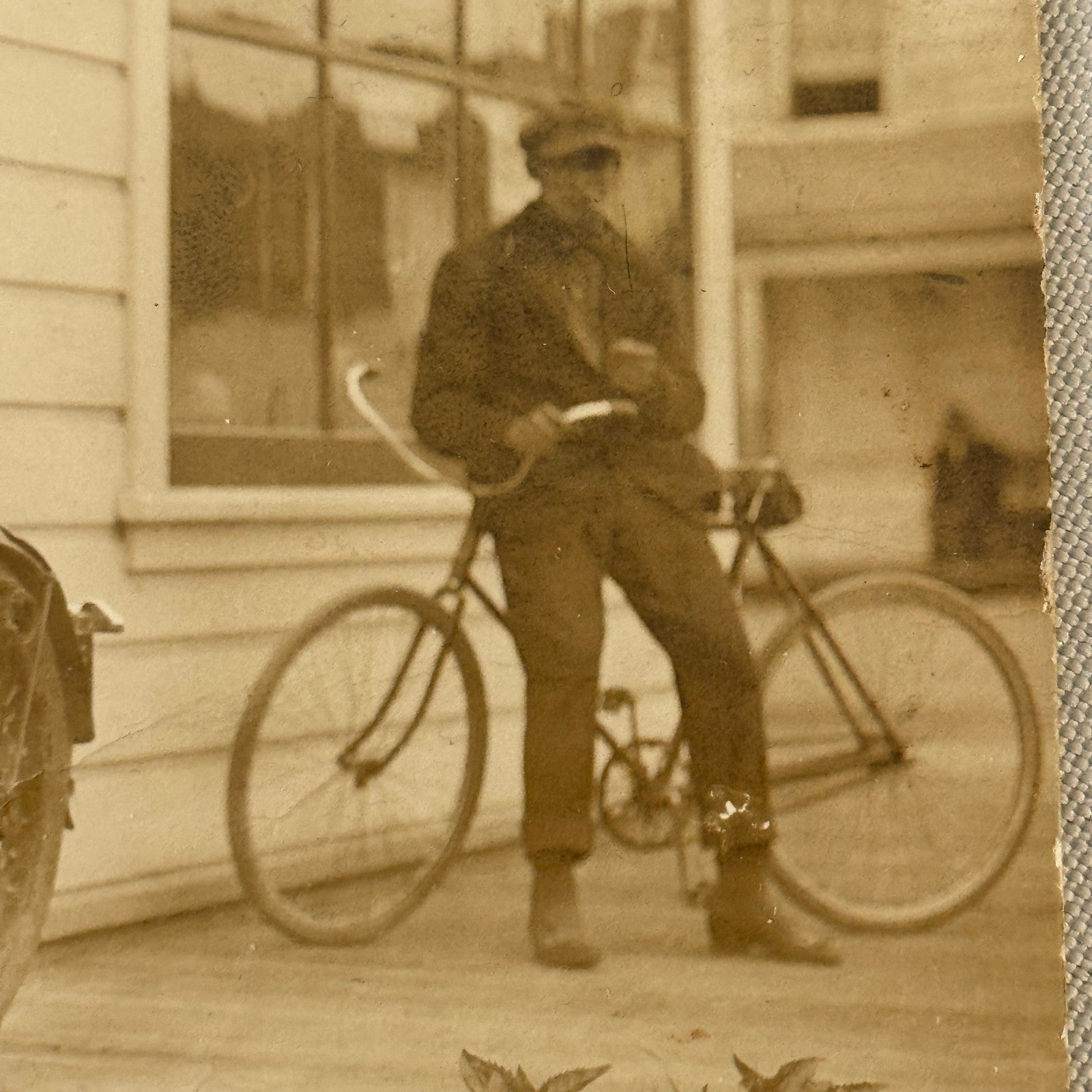 Antique Indian Motorcycle Bicycle Rider Real Photo Postcard RPPC Vintage Bike