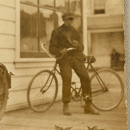 Antique Indian Motorcycle Bicycle Rider Real Photo Postcard RPPC Vintage Bike