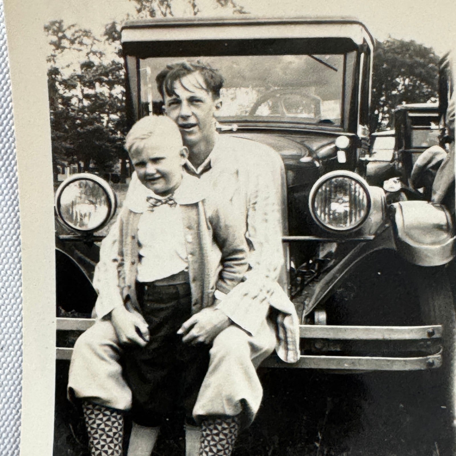 Vintage Automobile Photo Photograph Print Snapshot Early Car People Man Child