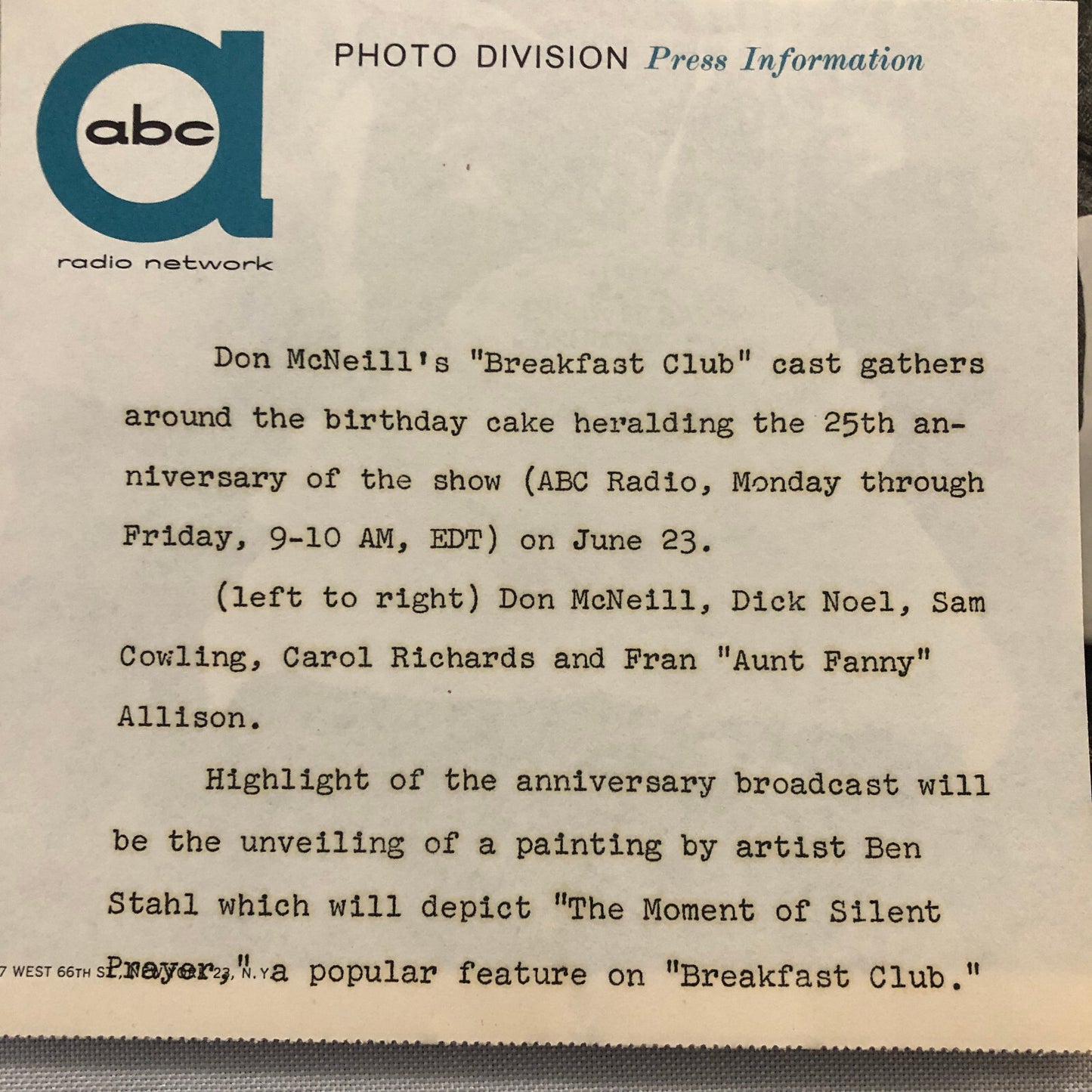 Don McNeill Breakfast Club ABC Television TV Photo Photograph Carol Richards +