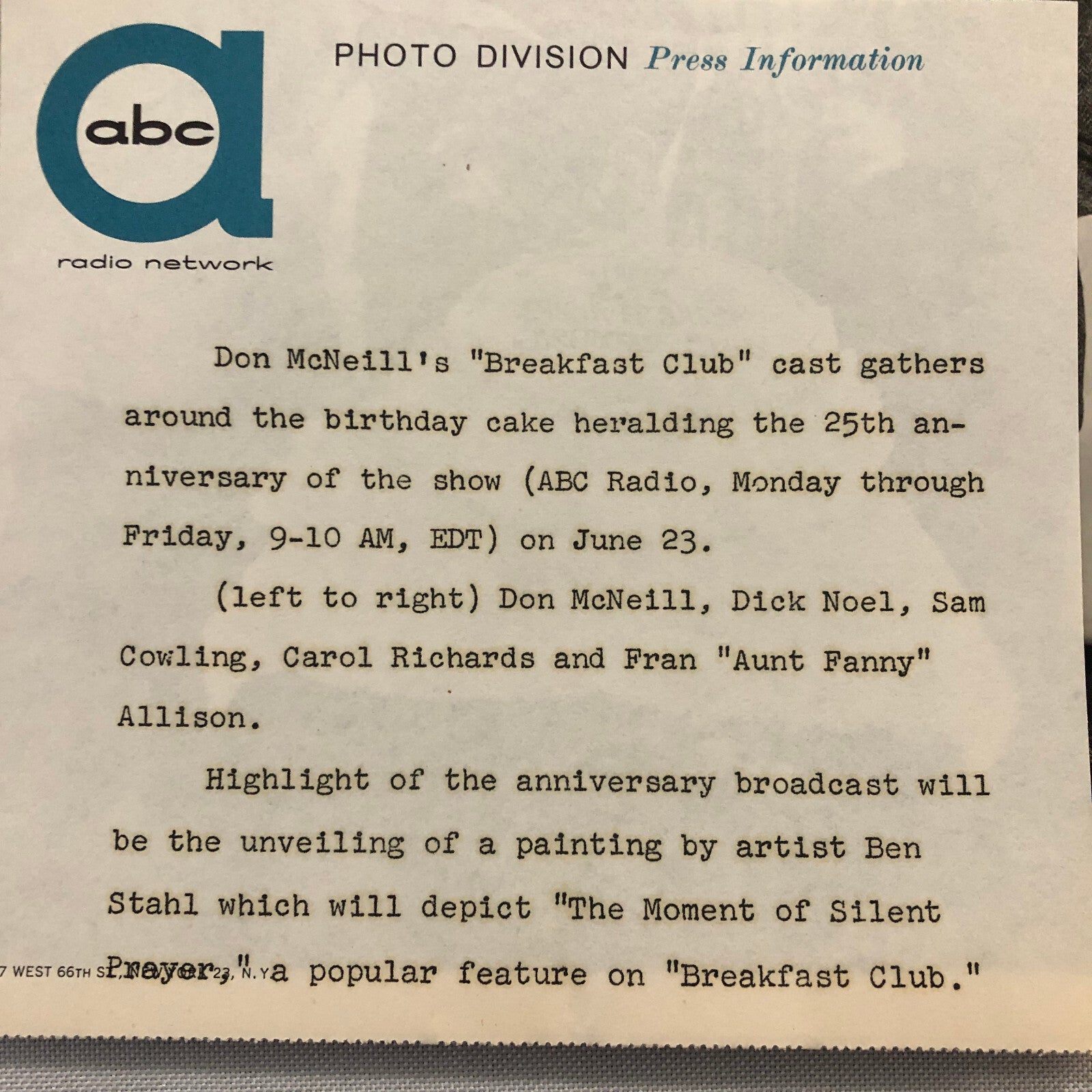 Don McNeill Breakfast Club ABC Television TV Photo Photograph Carol Richards +