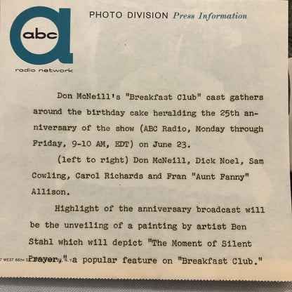 Don McNeill Breakfast Club ABC Television TV Photo Photograph Carol Richards +