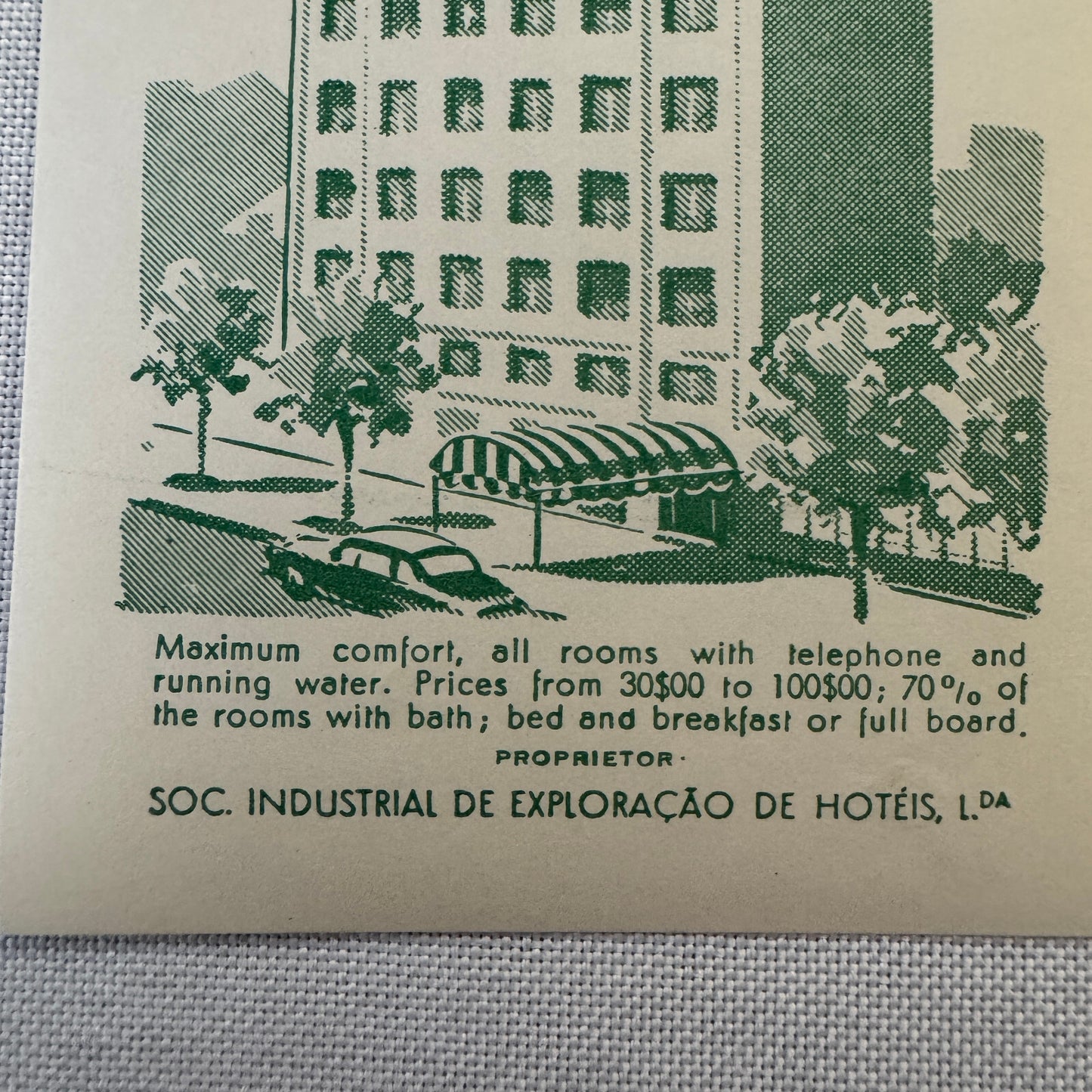 Vintage Hotel Travel Label Avenida Parque Park Lisbon Portugal