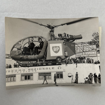 Juan Manuel Fangio in BP Helicopter At Italian Formula Junior Race Photo 1959