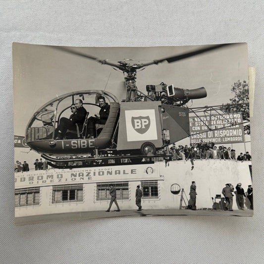 Juan Manuel Fangio in BP Helicopter At Italian Formula Junior Race Photo 1959