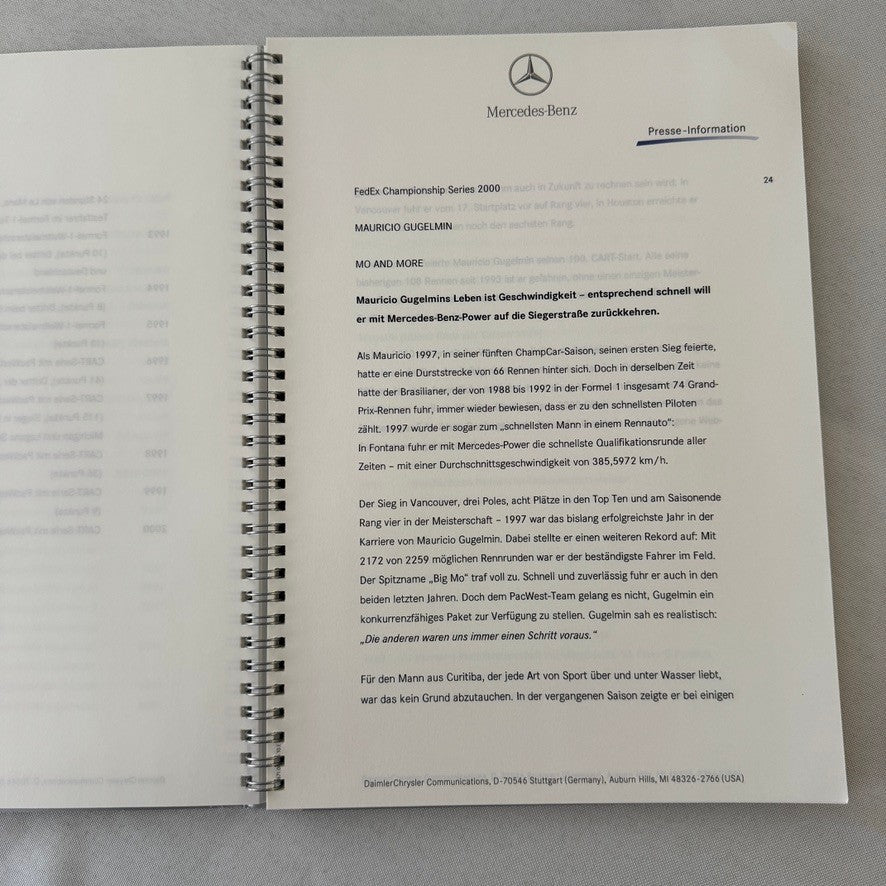 2000 Mercedes Benz Marlboro CART Racing Press Kit Tony Kanaan Michel Jourdain