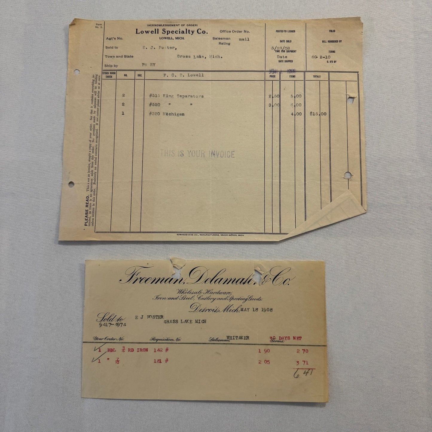 Antique Document Receipt Invoice Lot Farm Equipment Hardware Buggy Furniture 25+