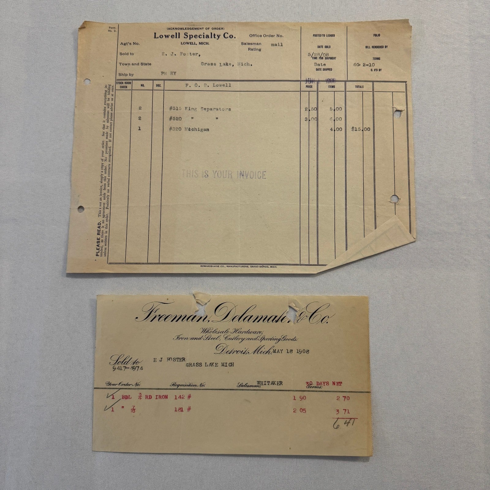 Antique Document Receipt Invoice Lot Farm Equipment Hardware Buggy Furniture 25+