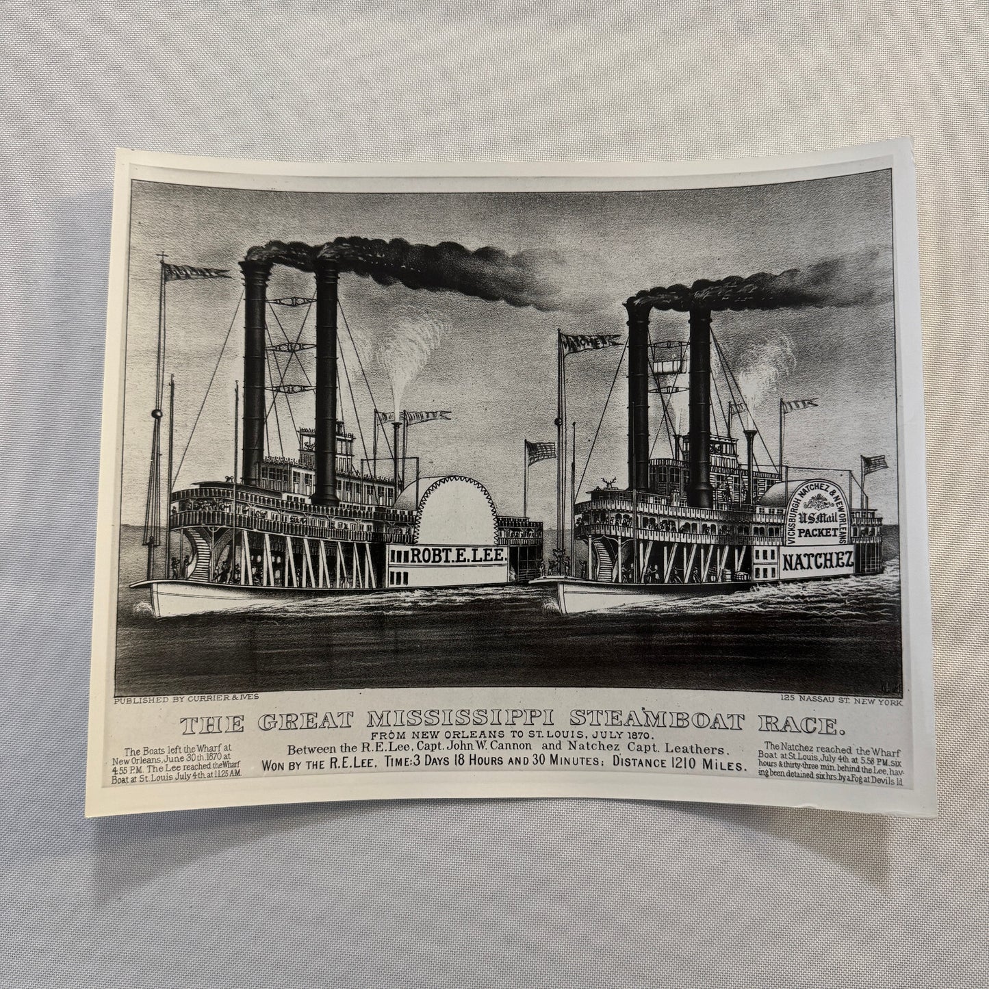 Vintage Photo Photograph Steamboat Boat Ship Race Mississippi Currier & Ives